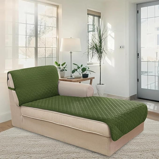 U-NICE HOME Sectional Couch Cover for Dogs Chaise Lounge Reversible Sofa Cover Furniture Protector Cover for Pets with Elastic Adjustable Strap (Chaise Lounge, Huntergreen/Sage)