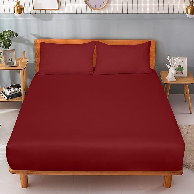 ROYALE LINENS 300 Thread Count 100% Long Staple Combed Cotton Fitted Sheet Twin XL - Super Soft Deep Pocket Bottom Sheet - Fitted Sheets Only - Elastic Sheets (Twin XL, Red)