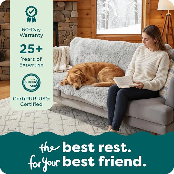 FurHaven Waterproof Throw Blanket For Dogs & Indoor Cats, Reversible Protective Pet Blanket, Extra Large, Long Faux Fur & Velvet, Mist Gray