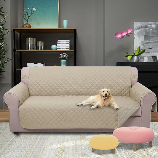 U-NICE HOME 4 Seater Sofa Cover 91 Inch Large Couch Covers for 4 Cushion Couch with Elastic Straps Water Resistant Furniture Protector Cover for Pets Cat (Sofa XX-Large, Sand/Beige)