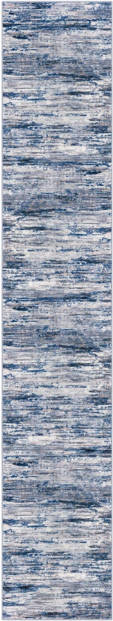 2.6x14 Modern Abstract Runner Rug for Hallways, Navy Blue Gray Neutral Multi Super Soft Hallway Decor Kitchen Rugs with Non-Slip, Non-Shedding Washable Rug for Entryway Bedroom Indoor