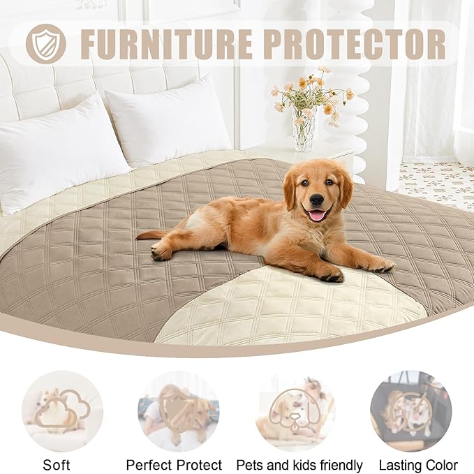 Smiry Waterproof Dog Bed Cover Blanket 40x80, Soft Reversible Pet Blanket, Washable Leakproof Cats Dogs Couch Cover for Sofa, Couch, Furniture, Lattice, Taupe/Beige