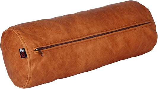 Neck Roll Pillow Cushion Cover, 16x7 Inch Full Moon Round Bolster Pillow Case, Cylinder Soft Lambskin Leather Pillowcase for Head, Spine & Neck Support During Sleep - Rusk Artical Pack of 1