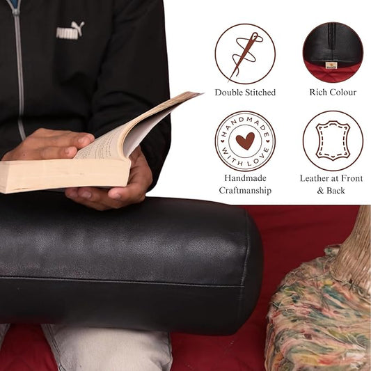 Neck Roll Pillow Cushion Cover, 20x6 Inch Full Moon Round Bolster Pillow Case, Cylinder Soft Lambskin Leather Pillowcase for Head, Spine & Neck Support During Sleep - Black Pack of 1