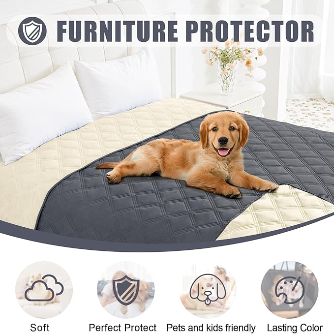 Smiry Waterproof Dog Bed Cover Blanket 40x80, Soft Reversible Pet Blanket, Washable Leakproof Cats Dogs Couch Cover for Sofa, Couch, Furniture, Lattice, Dark Grey/Beige