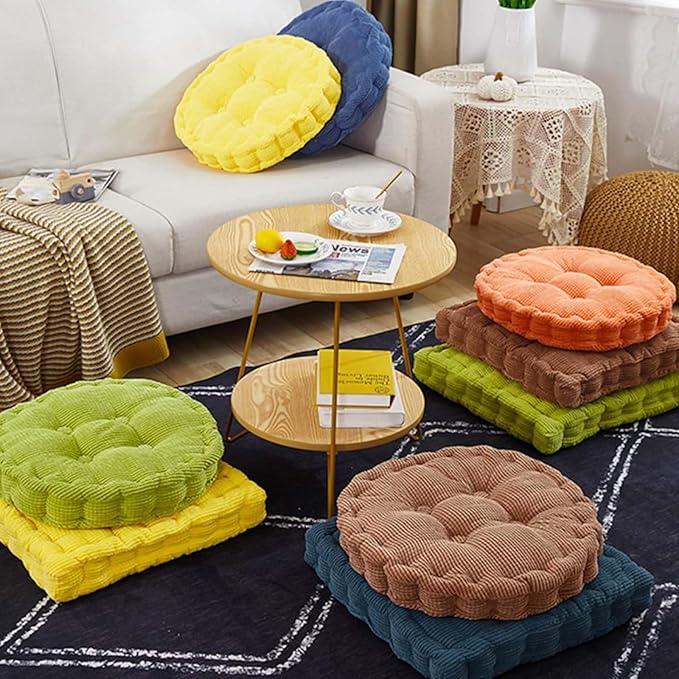 Large Square and Round Floor Cushions for Adults 2 Pack Meditation Floor Pillow Orange Corduroy Floor Seat Pillows Cushion for Living Room Balcony Tatami Yoga,18x18 Inch