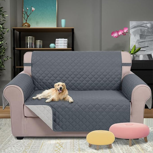 U-NICE HOME Loveseat Sofa Cover Reversible Couch Cover for Dogs with Elastic Straps Water Resistant Furniture Protector for Pets Couch Cover for 2 Cushion Couch (Loveseat, Dark Blue/Light Grey)
