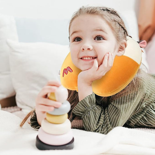 Niuniu Daddy Kids Travel Neck Pillow - Memory Foam Neck and Chin Support for Airplane, Car, Road Trips - Cute Cow Design, Airplane Essentials for Kids Boys Girls