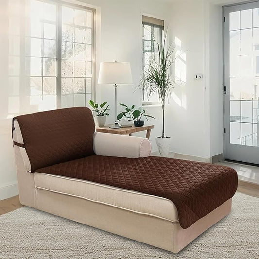 U-NICE HOME Sectional Couch Cover for Dogs Chaise Lounge Reversible Sofa Cover Furniture Protector Cover for Pets with Elastic Adjustable Strap (Chaise Lounge, Brown/Brown)