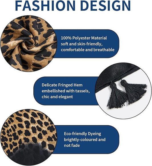 Scarf for Women Lightweight Soft Floral Leopard Printed Scarves Fall Winter Fashion Shawl Wrap with Fringe