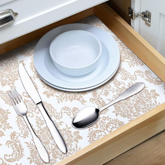 RAY STAR 18X96 Inch Shelf Liner for Kitchen Cabinets, Non-Adhesive Cabinet Liner Washable, PVC Drawer Liner for Dresser Non-Slip Bathroom (Yellow Pattern)(3 Roll)