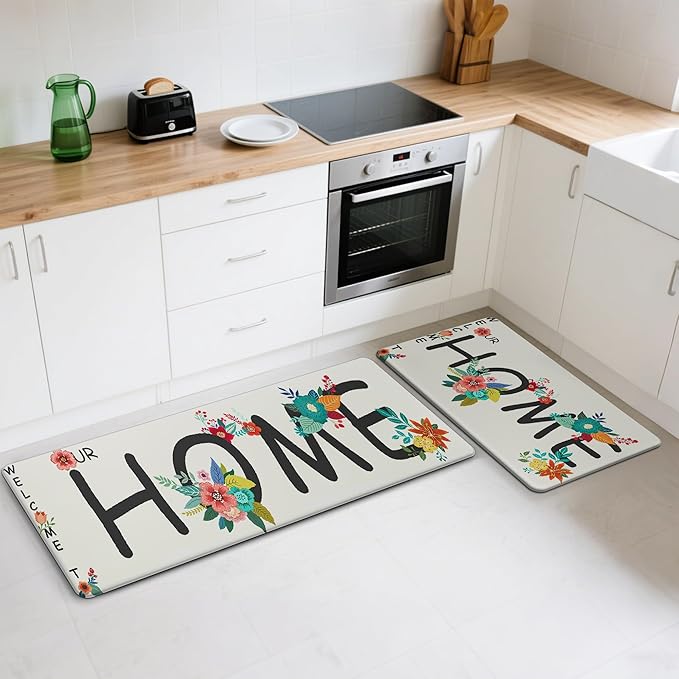 GENIMO Anti Fatigue Kitchen Mats for Floor, Non Slip Washable Home Theme Rugs Sets of 2, Farmhouse Cushioned Waterproof Comfort Runner Rug for Kitchen, Sink, Desk, Laundry, 17"x 59"+17"x 30", Blue