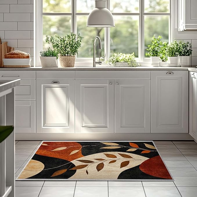 2x3 Entryway Area Rug Black Brown Tan Bathroom Rug Non Slip Machine Washable Low Pile Small Carpet Kitchen Bedroom Door Mat Entrance