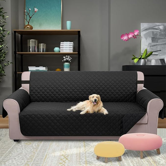 U-NICE HOME 4 Seater Sofa Cover 91 Inch Large Couch Covers for 4 Cushion Couch with Elastic Straps Water Resistant Furniture Protector Cover for Pets Cat (Sofa XX-Large, Black/Black)