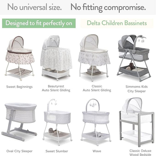 Bassinet Fitted Sheets for Delta Children and Simmons Kids Bassinet - Fits 16 x 32 Inch Oval Bassinet Mattress Pad – Snuggly Soft 100% Jersey Cotton – Dusty Blue + Navy – 2 Pack