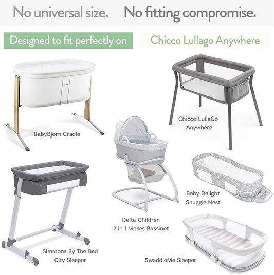 Bassinet Fitted Sheets for Chicco LullaGo Anywhere, Baby Bjorn Cradle and 14 x 29 Mattress Pad – Snuggly Soft 100% Jersey Cotton – Pale Pink + Lilac – 2 Pack