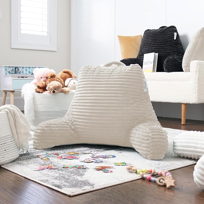 Nestl Reading Pillow with Shredded Memory Foam, Luxe Cut Plush Back Pillow for Sitting Up in Bed, Back and Arms Adjustable Support for Adult & Teens, Backrest Pillows with Washable Cover Linen