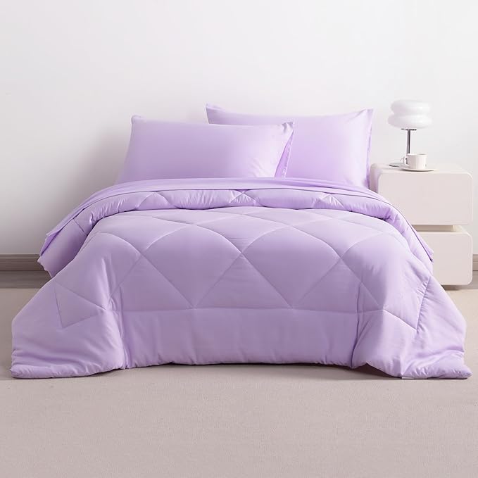 5-Piece Twin Comforter Set with Sheets – Soft and Breathable All-Season Twin Bed in a Bag, Down Alternative Comforter Set for Kids or Teens, Light Purple