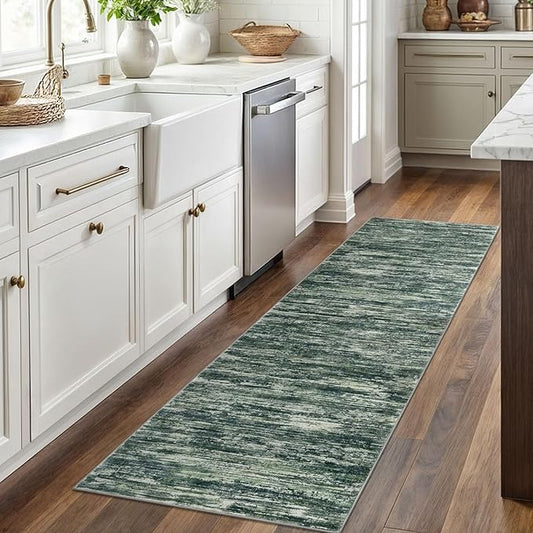 2x6 Modern Abstract Runner Rug for Hallways, Dark Green Super Soft Hallway Decor Kitchen Rugs with Non-Slip, Non-Shedding Washable Rug for Entryway Bedroom Indoor