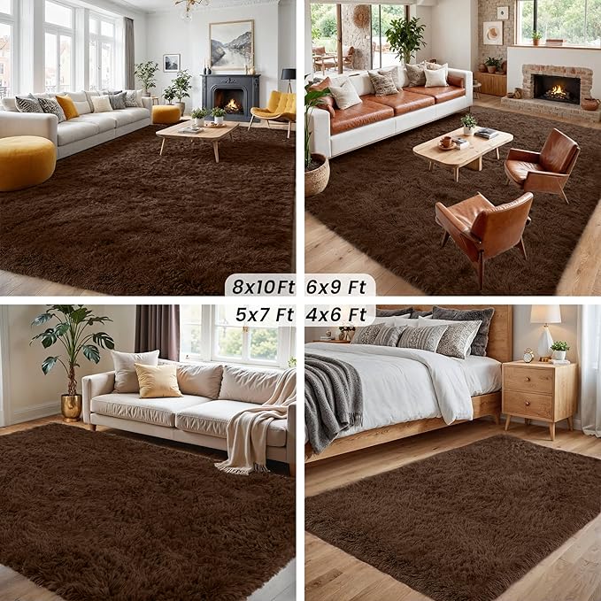 2x6 Bedside Area Rugs for Bedroom: Soft Fluffy Shag Brown Rug for Hallway, Non-Slip Fuzzy Plush Living Room Rug Indoor Floor Carpet for Kids Rooms, Dorm, Nursery, Modern Home Aesthetic Decor