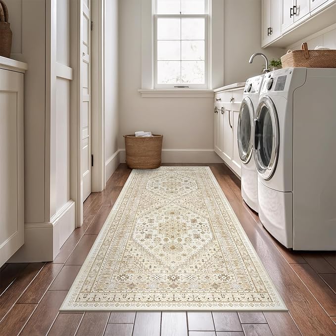 zesthome Runner Rug 2x5 - Stain Resistant Machine Washable Rug, Non Slip Vintage Hallway Runner Rugs, Low Pile Lightweight Runners for Kitchen, Entryway and Corridor