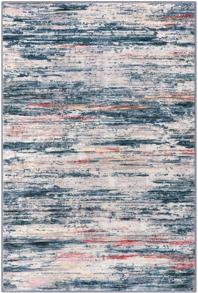 2x3 Modern Abstract Rug for Entryway, Teal Blue Peach Gray Multi Super Soft Small Washable Area Rugs, Non-Slip Low-Pile Mat Carpet for Kitchen, Bedside, Indoor Door Mat