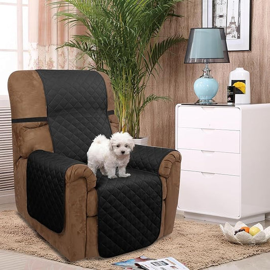 U-NICE HOME Recliner Chair Covers Reversible Chair Cover Pet Covers for Dogs with Elastic Straps Water Resistant Diamond Quilted (28''Recliner Oversized, Black/Black)