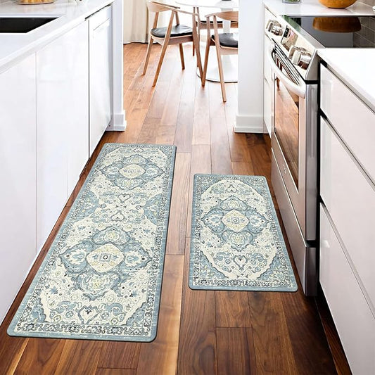 Ileading Anti Fatigue Kitchen Rugs Sets of 2 Cushioned Kitchen Mats for Floor Waterproof Kitchen Mat Set Non Slip Comfort Standing Mat for Kitchen, Office, Sink, Laundry