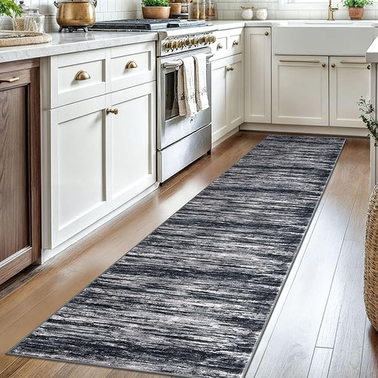 2x8 Modern Abstract Runner Rug for Hallways, Black Super Soft Hallway Decor Kitchen Rugs with Non-Slip, Non-Shedding Washable Rug for Entryway Bedroom Indoor