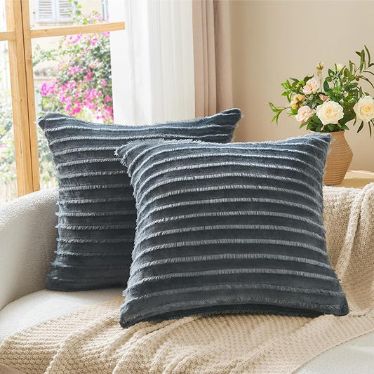 BEDELITE Velvet Pillow Covers 26x26 with Zipper, 2 Pack Super Soft Square Pillow Covers for Bedroom, Sofa, Luxury Cozy Fleece Pillowcases for All Seasons(26x26 Inches, Dark Grey-Boho)