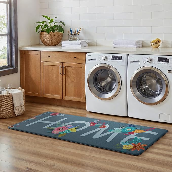 GENIMO Anti Fatigue Kitchen Mats for Floor, Non Slip Washable Home Theme Rugs Sets of 2, Farmhouse Cushioned Waterproof Comfort Runner Rug for Kitchen, Sink, Desk, Laundry, 17"x 47"+17"x 30", Blue