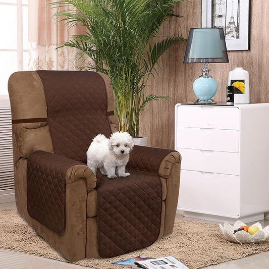 U-NICE HOME Recliner Chair Covers Reversible Chair Cover Pet Covers for Dogs with Elastic Straps Water Resistant Diamond Quilted (28''Recliner Oversized, Brown/Brown)