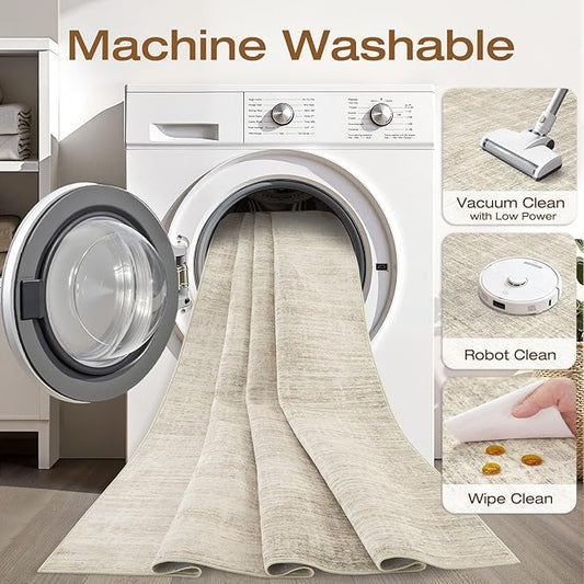 10x14 Area Rugs Living Room: Washable Large Neutral Beige Rug Abstract Soft Modern Stain Resistant Indoor Floor Non-Slip Carpet for Bedroom Nursery Kids Office Playroom Dining Room Under Table Home