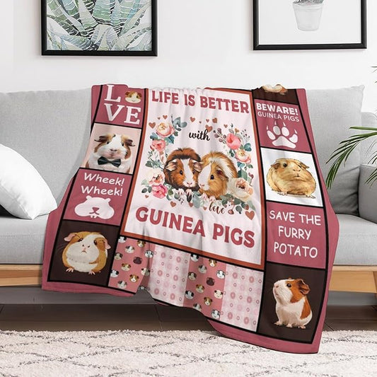 Guinea Pig Blanket Cute Pink Animal Print Throw Blankets for Couch Sofa Bed Stuff Decor Lightweight Soft Cozy Fleece Plush Flannel for Baby Girls Boys Kids Women Adults Lover 40"x50"