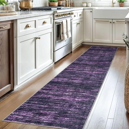 2x8 Modern Abstract Runner Rug for Hallways, Purple White Super Soft Hallway Decor Kitchen Rugs with Non-Slip, Non-Shedding Washable Rug for Entryway Bedroom Indoor