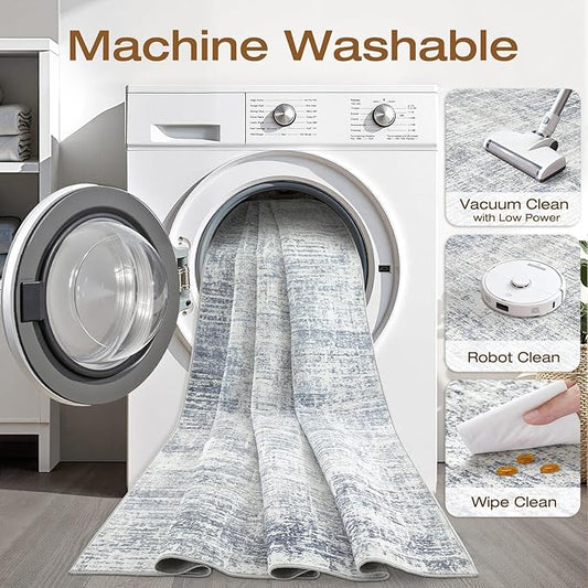 10x14 Area Rugs Living Room: Washable Large Neutral Blue Rug Abstract Soft Modern Stain Resistant Indoor Floor Non-Slip Carpet for Bedroom Nursery Kids Office Playroom Dining Room Under Table Home