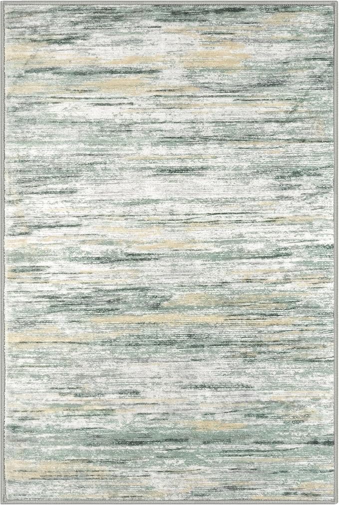 2x3 Modern Abstract Rug for Entryway, Green Yellow Super Soft Small Area Rug, Washable Non-Slip Kitchen Rugs, Low-Pile Mat for Bedside, Indoor Door Mat