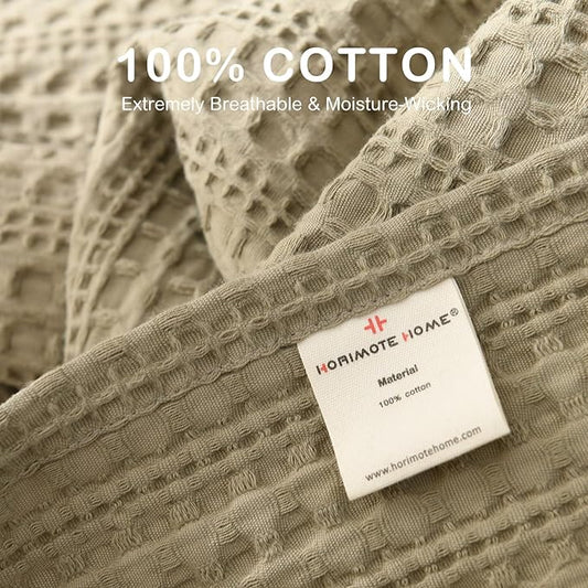 100% Cotton Waffle Blanket with Fringe, Pre-Washed Waffle Weave Blanket for All Season, Lightweight Breathable Soft Cozy Throw Blanket for Couch, Bed, Travel (Sage Green - 50x60 Inches)