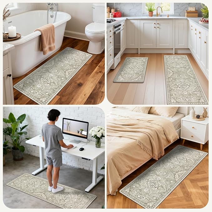 Ileading Anti Fatigue Kitchen Rugs Sets of 2 Cushioned Kitchen Mats for Floor Waterproof Kitchen Mat Set Non Slip Comfort Standing Mat for Kitchen, Office, Sink, Laundry