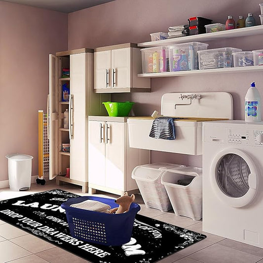 Zoke Laundry Room Rug Runner Stylish Non-Slip Laundry Room Mat 20"x47", Versatile, Waterproof Runner for Laundry, Kitchen, and Bathroom, Mudroom Decor and Farmhouse Charm