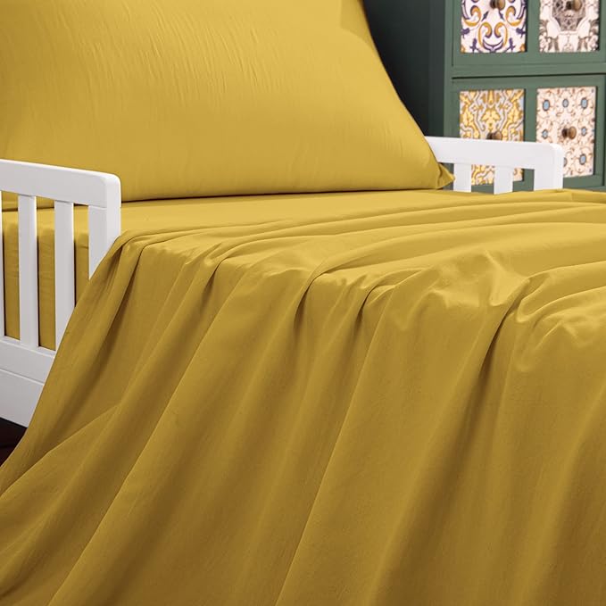 NTBAY Toddler Bedding Set - 4 Piece Soft and Breathable Crib Bedding Set for Boys and Girls, Includes Quilted Comforter, Fitted Sheet, Flat Top Sheet and Envelope Pillowcase, Yellow