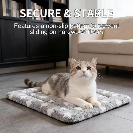 Dog Crate Mat, 4 Piece Reversible Pet Bed, Polyester, Machine Washable, Small Dogs & Cats, Rectangular, 24 x 18 x 1.3 Inches (Gray Star, 18" L x 14" W x 1.5Th)