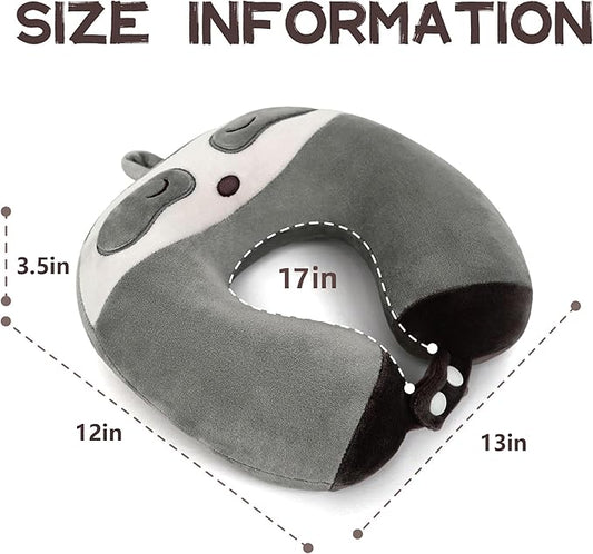 Niuniu Daddy Travel Neck Pillow - Pure Memory Foam Cervical Support Pillow for Sleeping on Airplane, Car, Train for Long Trips - Sloth Design for Kids Age 8+, Teens, Adults, Boys, Girls