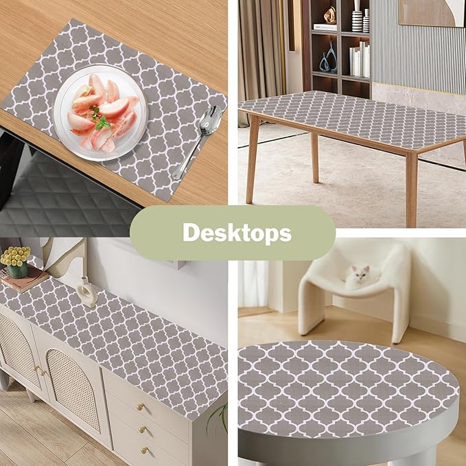 Drawer and Shelf Liner for Kitchen Cabinet: 12 in X 20 Ft Non Slip Waterproof Shelf Paper Non Adhesive Refrigerator Liners Gray Quatrefoil Easy Liners for Bathroom Cupboard with Knife Tape Measure