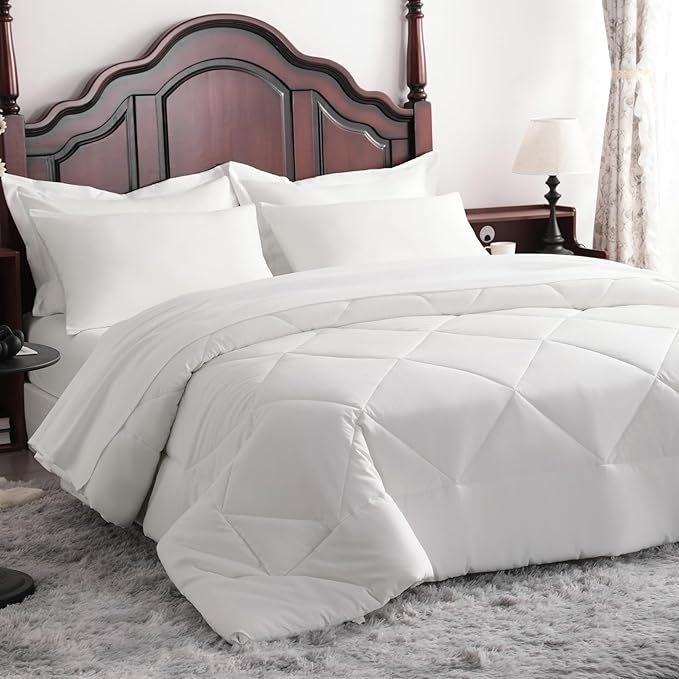 NTBAY Queen Comforter Set with Sheets, 7 Pieces Soft and Breathable Queen Bedding Set, Bed in a Bag, Down Alternative Comforter Set Solid Color All Season, Queen Bedding Set, White