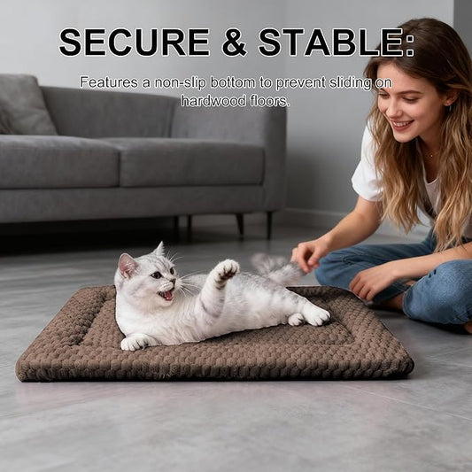 Dog Bed Mat - Dog Crate Pad - Reversible Mat for Pet Comfort - Soft Bed Crate Pads for All Seasons - Durable, Machine Washable Mat for Crates, Travel, and Home (Dark Brown, 18" L*14" W*1.5" Th)