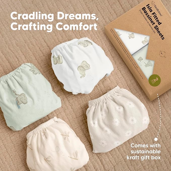 2-Pack Baby Bassinet Sheets Girl, Boy - 33x17 Viscose Derived from Bamboo Bedside Mattress Fitted Bassinet Sheets, Compatible with Halo Bassinest Swivel Sleeper, Baby Delight, Graco (Elly)