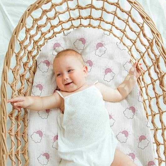 Muslin Bassinet Fitted Sheets, 2 Pack for Baby Boy and Girl, Soft Breathable Baby Pad/Mattress Sheet, Fit for Hourglass Oval and Rectangle Bassinet Mattress (Pink Cloud)