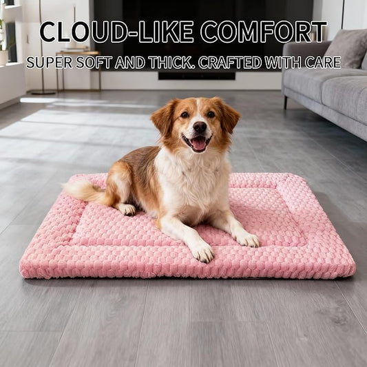 Dog Bed Mat, Reversible Dog Crate Pad - Washable Kennel Mat with Soft Support Foam, Flat Kennel Pad for Dogs & Cats, Double Pet Bed Perfect for Cage (Pink, 30" L x 20" W x 0.8" Th)