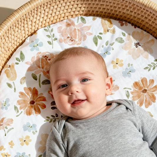 Gllquen Baby Bassinet Sheets 4 Pack, Breathable Cozy Fitted Mattress Sheet, Elastic Travel Crib Fashionable Pattern, Standard Cradle Safe Sheets for Baby Boys Girls 32"x16"(Pastoral Whispers)